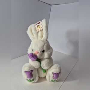 Easter Bunny Plush White Rabbit With Purple Tulip A&A Plush Stuffed Animal